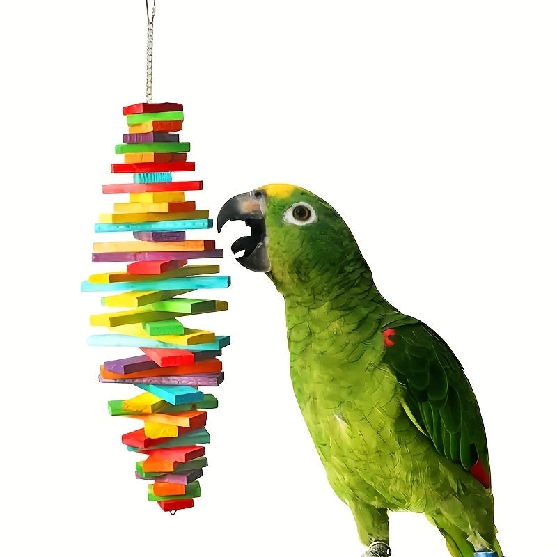 Colorful Wooden Bird Toy - Multi-Layer Parrot Grinding Mouth Chew, Durable Birdcage Ornament for Parrots