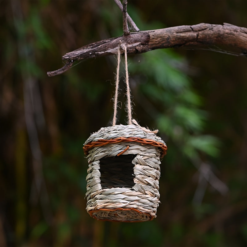 1pc Rustic Charm Natural Grass Woven Bird Nest - Hanging Garden Decor & Cozy Pet Straw Bird House