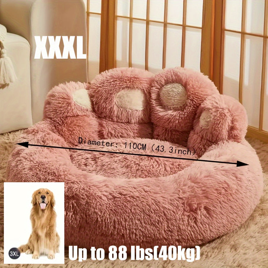 Large Gray Plush Polyester Cozy Round Pet Bed - Soft Pillow, Non-Slip Bottom, Dog & Cat Cushion for All Sizes