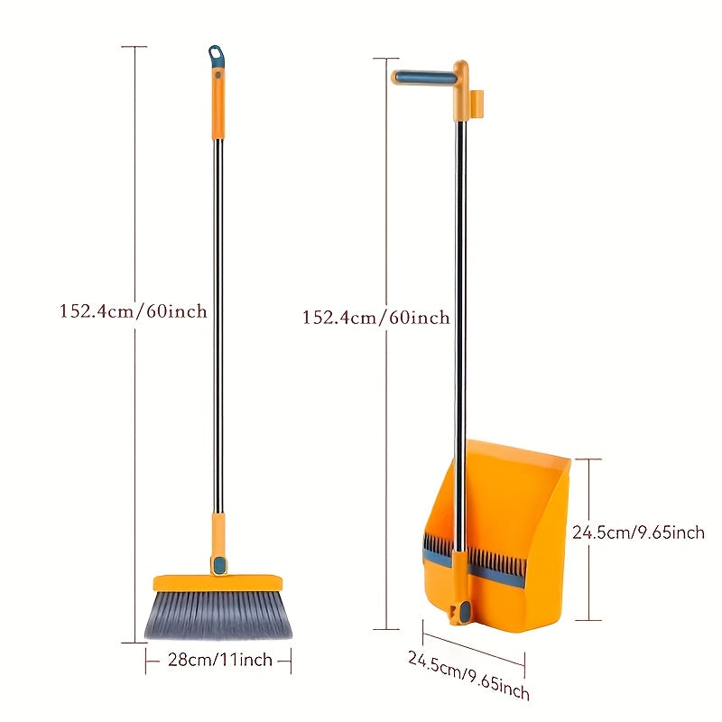 2pcs Set Of Brand New 3-in-1 Rotatable And Foldable Magnetic Suction Broom Dustpan Sweeping Set, Enlarged And Thickened Household Broom, Living Room, Bedroom Pet Hair Cleaning Broom, Non Stick Soft Hair Blue/orange/white Broo