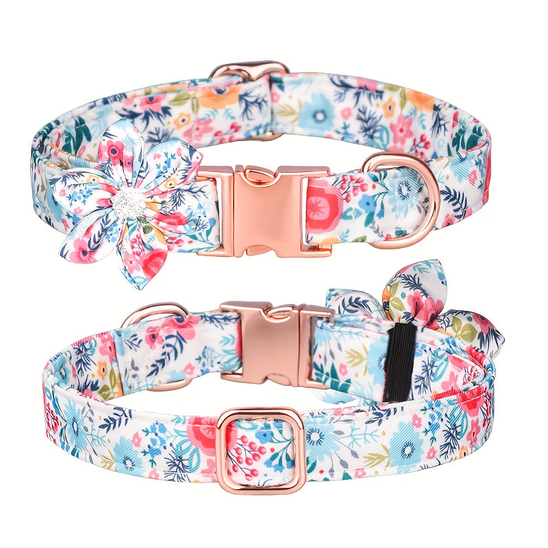 Stunning Floral Rhinestone Pet Collar - Durable Polyester Construction - Adorned with Sparkling Rhinestones - Adjustable for Comfortable Fit - Perfect for Pet Lovers and Fashionistas