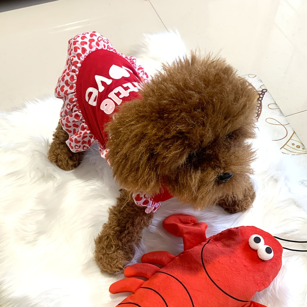 1pc Mommy'S Little Love Dog Dress - Knit Polyester & Spandex Pullover Pet Apparel for Small Breeds, Machine Washable, All-Season Cute Female Puppy Shirt with Skirt