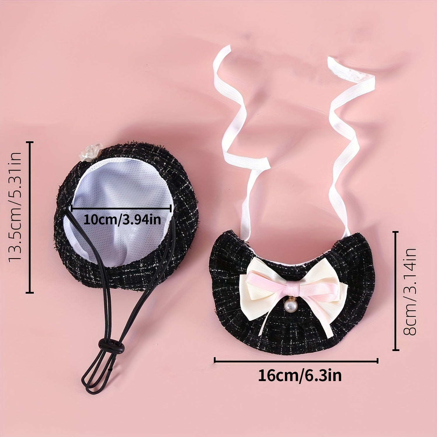 A 2pcs Set of Pet Accessories, Including One Pet Beret And One Floral Bow Tie Bib, Suitable for Cats And Small Dog Breeds Like Teddy And Pomeranian, Without Battery