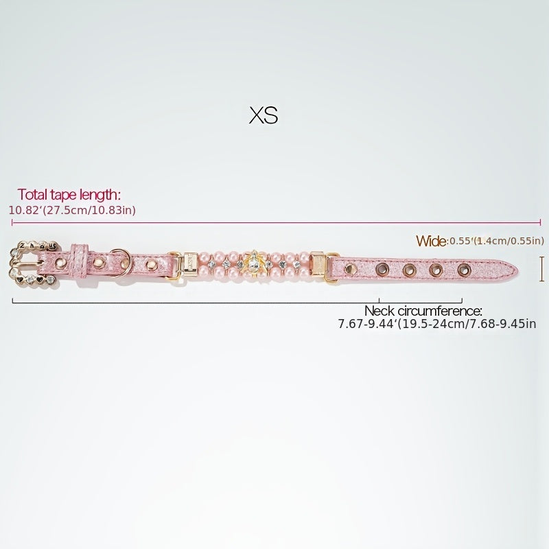 Zhous ABS Material Pearlized Pet Collar, Adjustable Snap-On Collar with Rhinestone Detailing, Beaded Design for Small Dogs and Cats