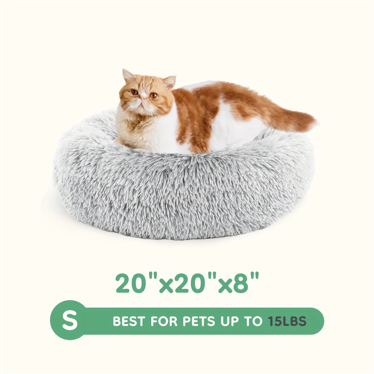 Fluffy Plush Calming Pet Bed For Dogs And Cats - Washable Anti-Slip Round Bed For Pets - Grey Color