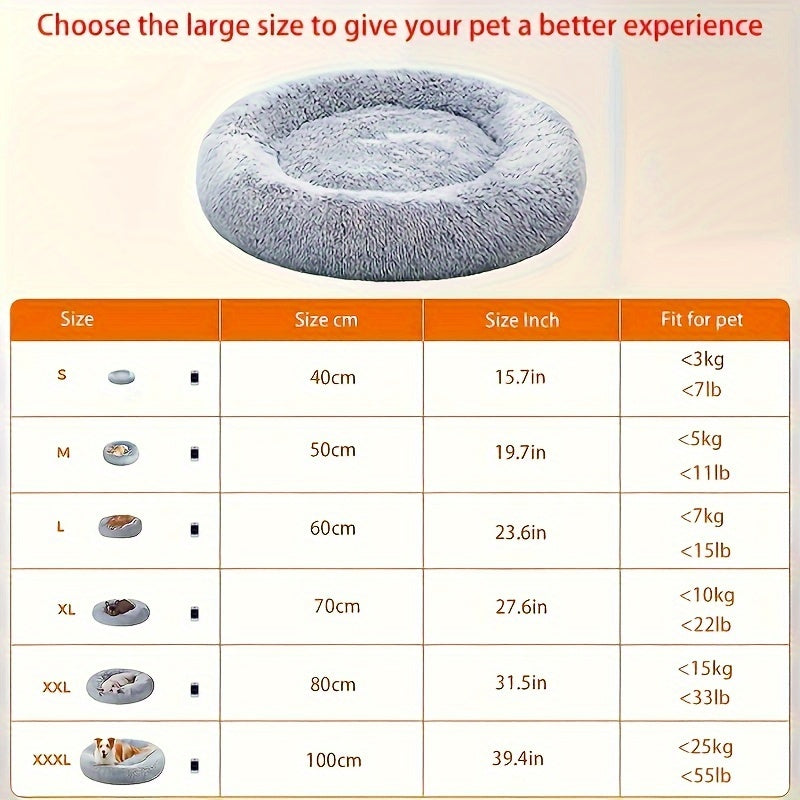 Cozy Fluffy Faux Fur Plush Pet Bed - Soft, Warming, Round, Long-Lasting Comfort for Small to Medium Dogs and Cats - Ideal for Cold Winter Nights and Snuggle Lovers