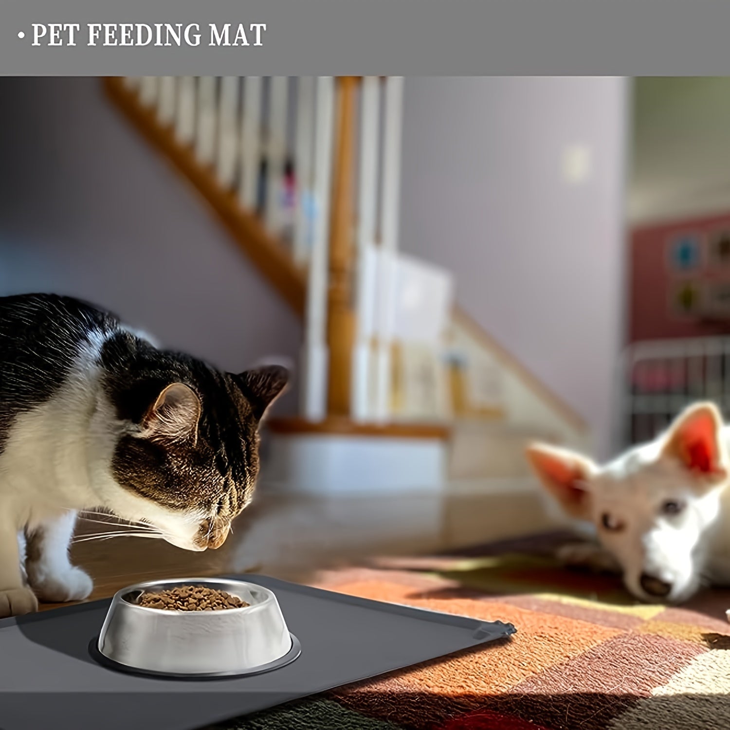 Waterproof Silicone Dog Bowl Mat, Non-Slip Leak Proof Pet Feeding Placemat With Raised Edges For Easy Clean Up