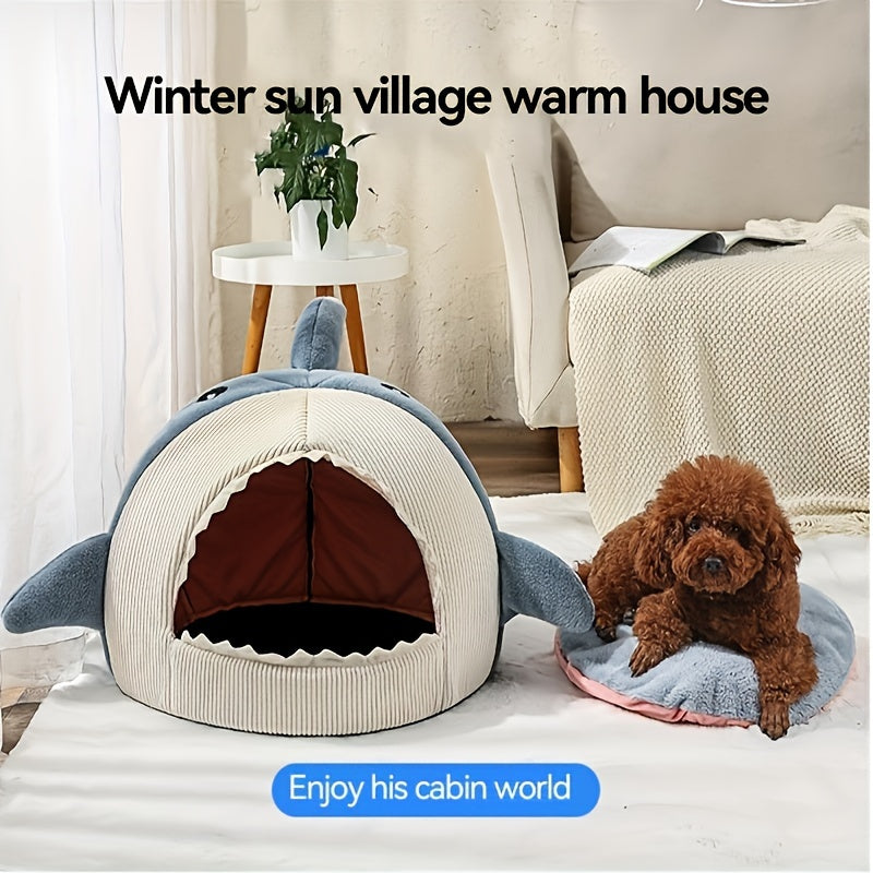 1pc, Shark-Shaped Pet Bed For Cats & Small Dogs, Cozy Cave With Non-Slip Bottom And Washable Cushion, Cute & Warm Indoor Nest