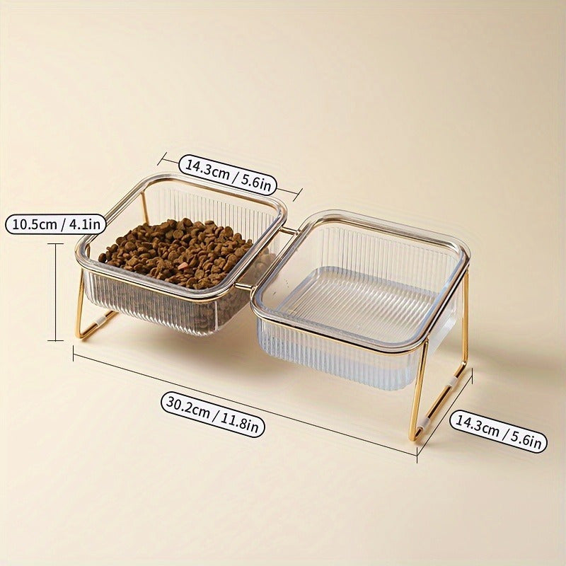 Double-Layer Cat And Dog Bowl Set, Vertical Design Pet Feeding & Drinking Station, Durable Metal & Plastic, Easy-To-Clean, with Ideal Pet Supplies for Cats And Dogs, Without Battery