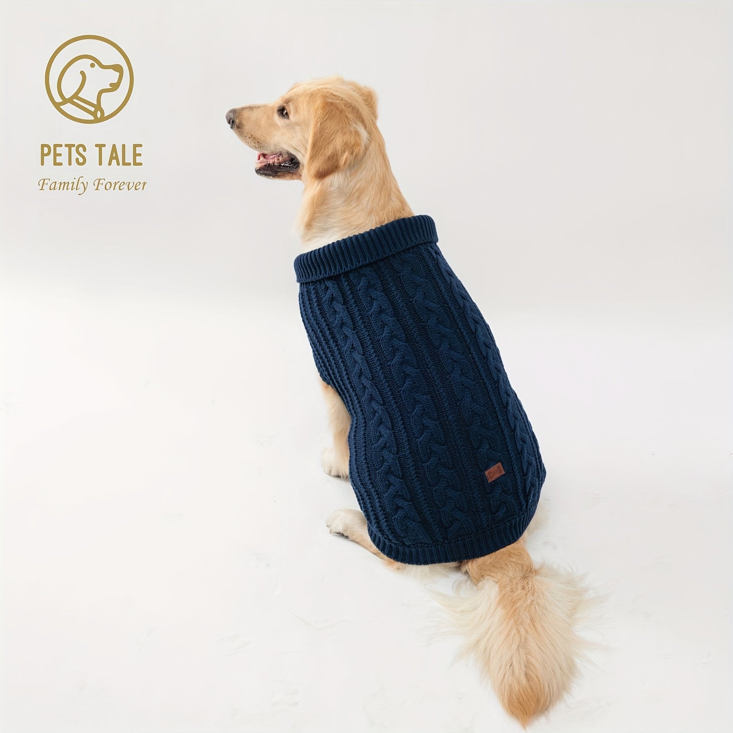 PETS TALE Dog Sweater Cable-Knit Pullover with Chain Detailing & Tag - Machine Washable Cozy Winter Sweater for Small, Medium & Large Breeds, Navy Blue, Dog Sweater for Small Dogs, Durable Petwear