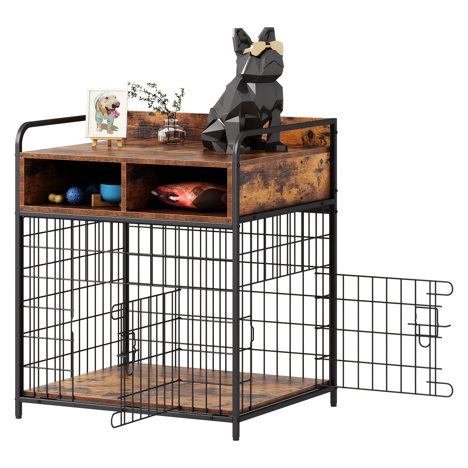 Saudiism Dog Crate for Small Dogs - Heavy-Duty Wooden with 2 Drawers, Sturdy Metal Frame & Soft Interior, Portable Pet Bed for Puppies, Collies, Poodle, Puppy Crate, Pet Bed, Classic Pet Furniture, Durable Pet Furniture