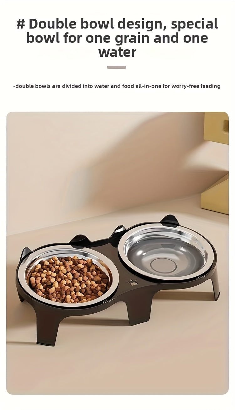 Stainless Steel -Tipping Double-Bowl Cat & Dog Food Feeder