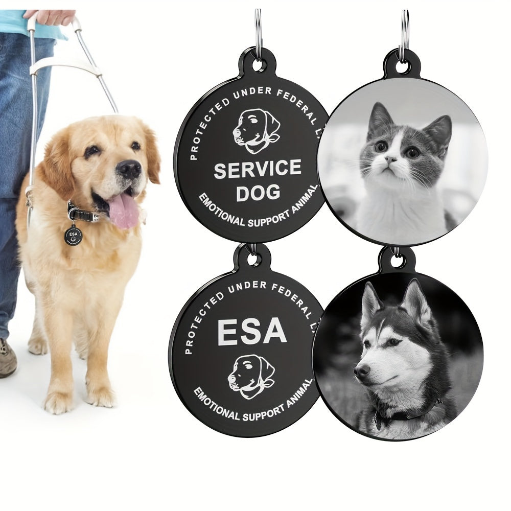 Custom Engraved Stainless Steel Dog Tags, Personalized Photo Carving, Durable ID Tags for Dogs, Service Dog & ESA Design, Pet Collar Accessories