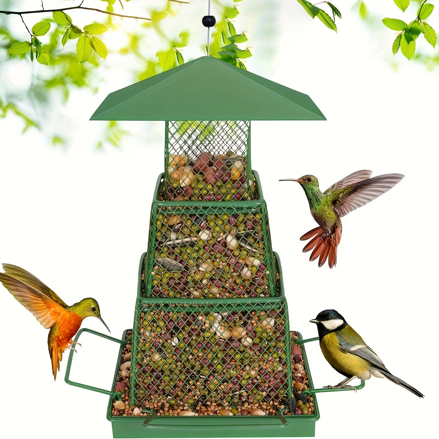 "Seed-Saving" Heavy-Duty Outdoor Bird Feeder - Squirrel Proof, Metal Mesh Design For Cardinals & Wild Birds, Perfect For Garden & Yard Decor