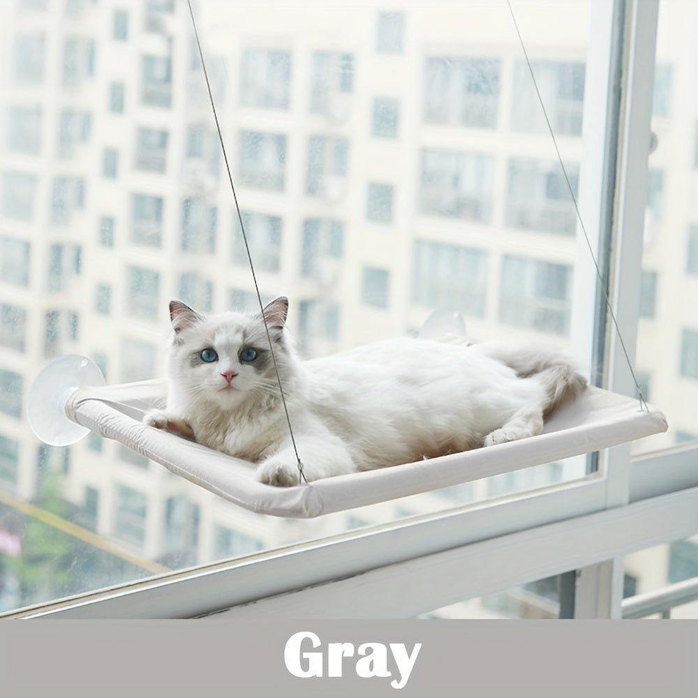 Window Mounted Cat Hammock Bed - Durable Polyester Removable Cover, Space-Saving Design for Large Cats, Easy Assembly Indoor Perch with Soft Padding, Cat Window Hammock, Cushioned Comfort, Secure Attachment Straps, Pet Furnit