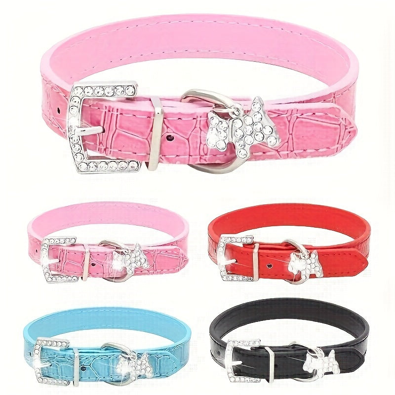 Adjustable Geometric Pattern Leather Pet Collar with Crystal Diamonds, Heart & Claw Pendant, Elastic Small Dog & Cat Necklace for Wedding Celebrations