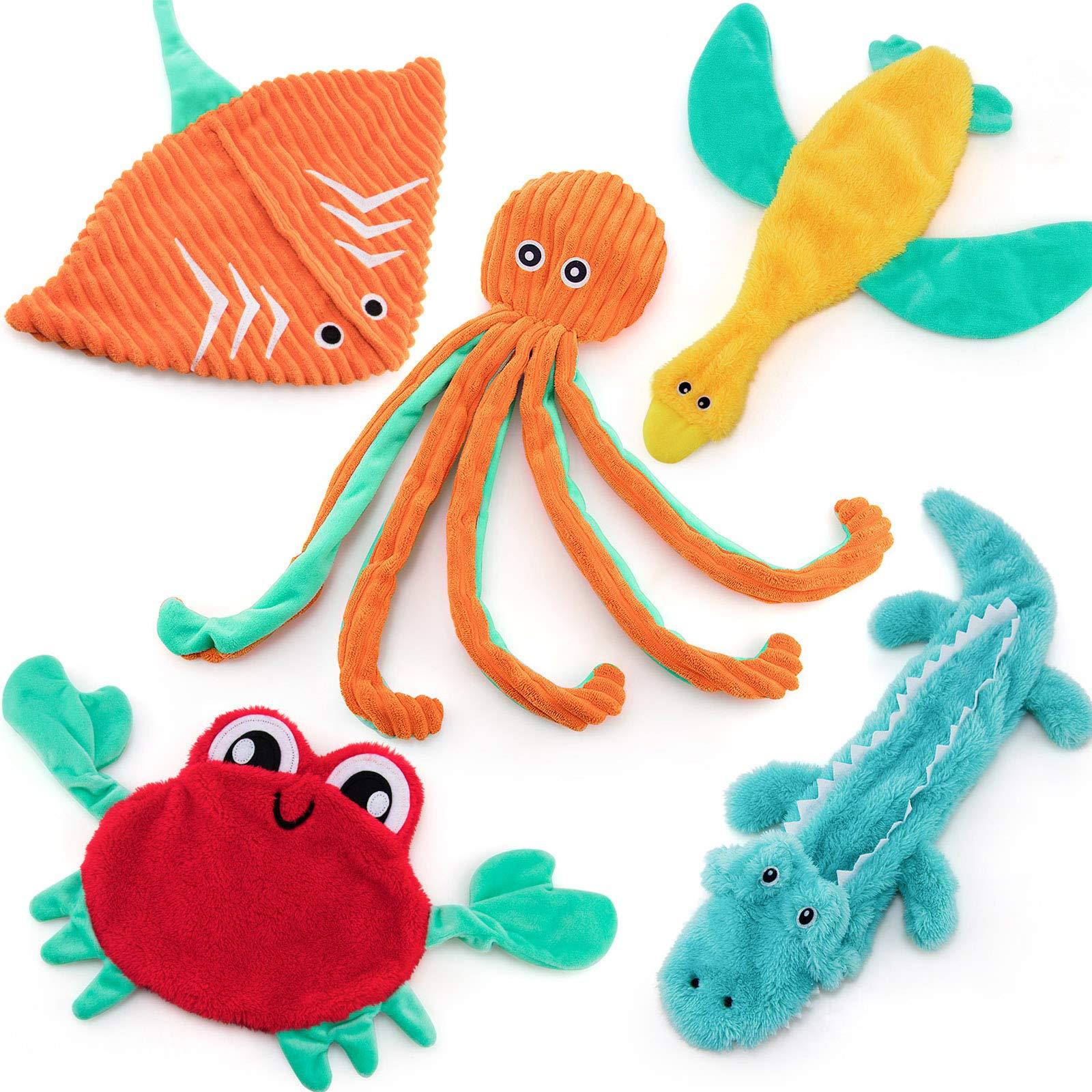 Flat No-Fill Squeaky Plush Dog Toys Dog Sound Toys Chew Toys Crinkle Dog Toys Durable Dog Chew Toys Plush Cute Animals Puppy Toys Teething Pet Toys Squeak for Small Dogs