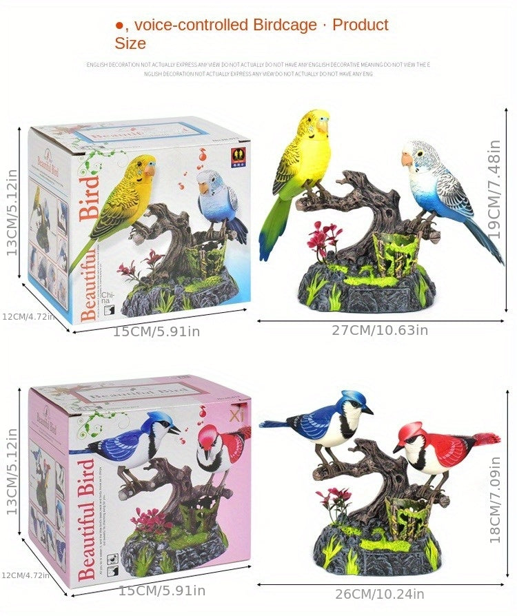 Simulation Voice-activated Bird Decoration Display Electric Induction Parrot Can Call And Move Birdcage Electronic Pet Toy
