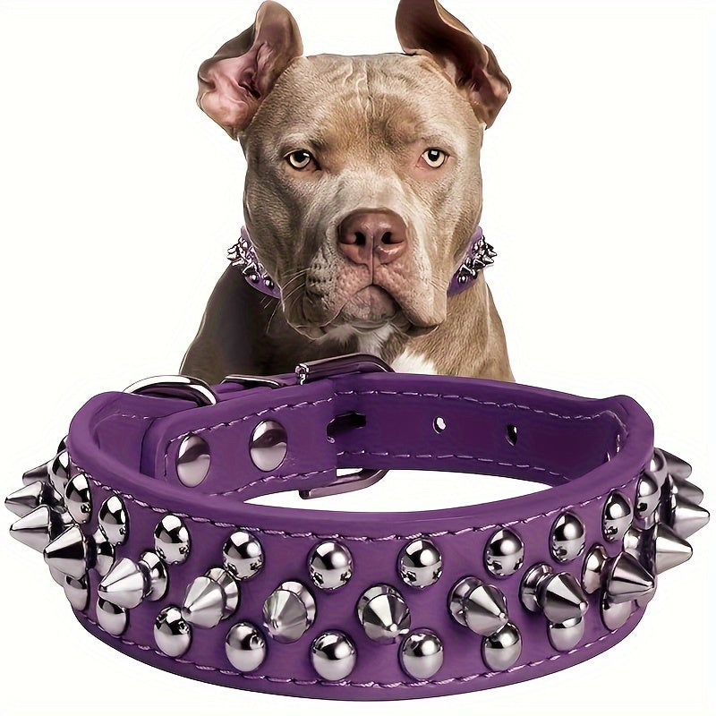 1pc Adjustable Studded Rivet Faux Leather Dog Collar - Durable, Anti-Bite, Comfortable Pet Collar with D-Ring for Dogs - Basic, Stylish, and Easy to Clean