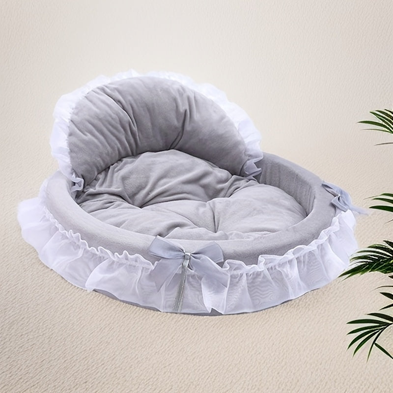 A Versatile Warm Pet Bed Suitable for All Seasons, Designed for Cats And Dogs. It Features a Washable, Soft Plush Material, Resembling a Princess Sofa, Perfect for Cuddling. This Cozy Cave Bed Is Ideal for Small Kittens And P