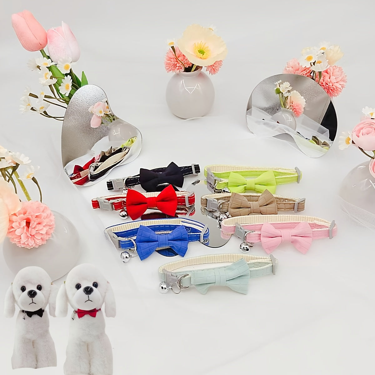 Polyester Pet Collar, Adjustable Bowknot Collar with Bell for Rabbits