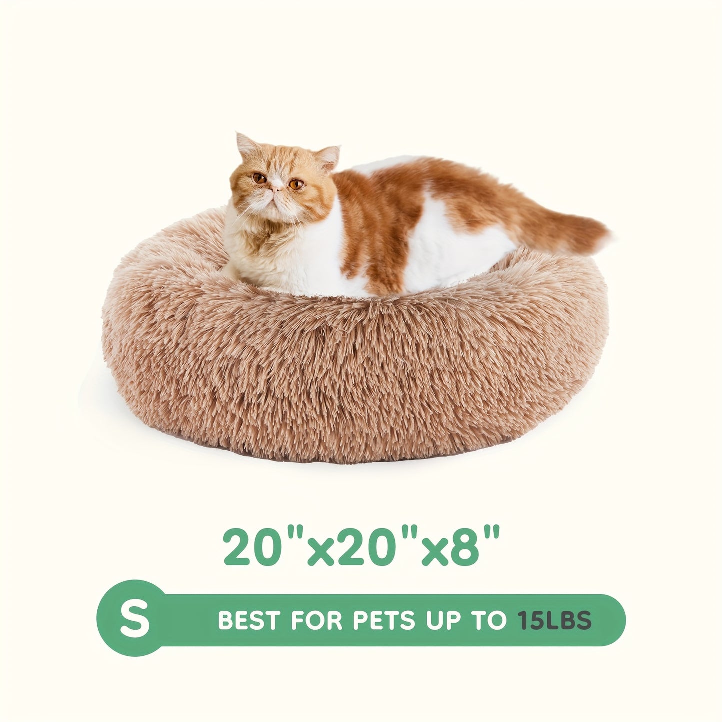 Fluffy Plush Calming Pet Bed For Dogs And Cats - Washable Anti-Slip Round Bed For Pets - Brown Color