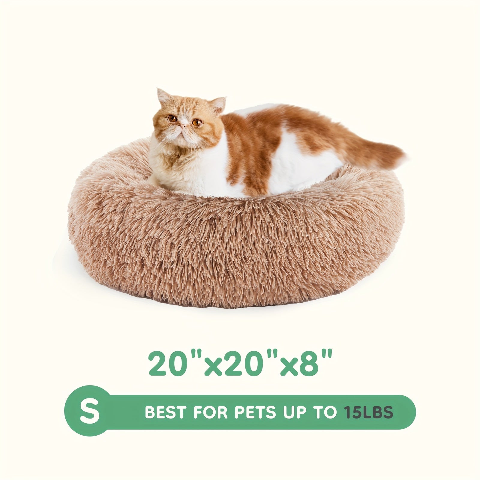 Fluffy Plush Calming Pet Bed For Dogs And Cats - Washable Anti-Slip Round Bed For Pets - Brown Color