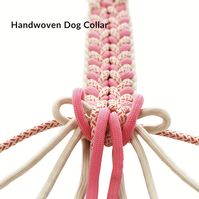 Handwoven Nylon Dog Collar with Adjustable Straps - Comfortable Wide Design, Durable & Easy to Wear, Pink & White Striped Pattern for Secure Fit, Pet Collar, Stylish Pet Accessory, Easyclean Material