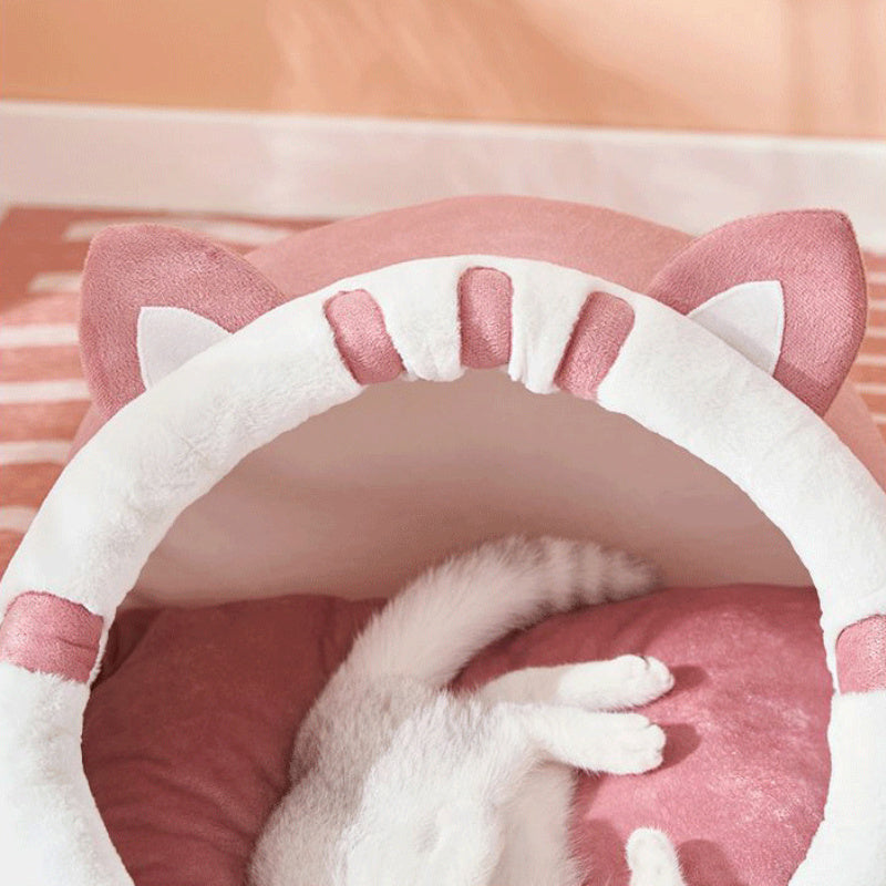 Adorable Pink British Shorthair Cat-Shaped Cozy Pet Cottage - Soft, Warm, Removable & Washable Polyester Bed with Playful Hanging Ball - Perfect Winter Nest for Cats & Small Dogs, Indoor Pet Cottage|Decorative Pet Furniture|S
