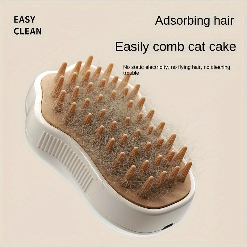 3-in-1 Self-Cleaning Steam Cat Brush - USB Rechargeable Pet Grooming Tool with Comfort Massage, Hair Removal & Nail Trimming Features for Cats and Dogs, Paw-Shaped Silicone Bristles