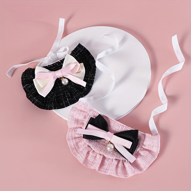 A 2pcs Set of Pet Accessories, Including One Pet Beret And One Floral Bow Tie Bib, Suitable for Cats And Small Dog Breeds Like Teddy And Pomeranian, Without Battery