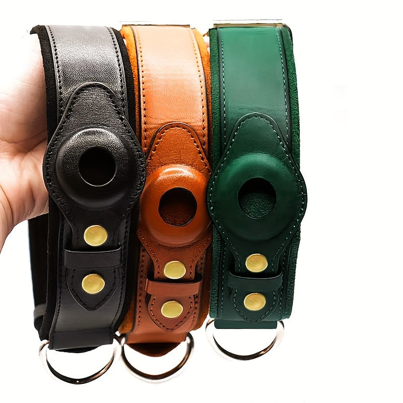 New leather airtag dog collar can be placed to locate the tracker pet collar head layer cowhide dog collar