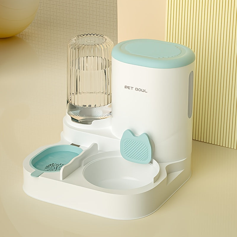 Automatic Cat Feeder & Water Dispenser Set - Non-Electric, Easy-Clean Plastic Pet Feeding Station for Cats