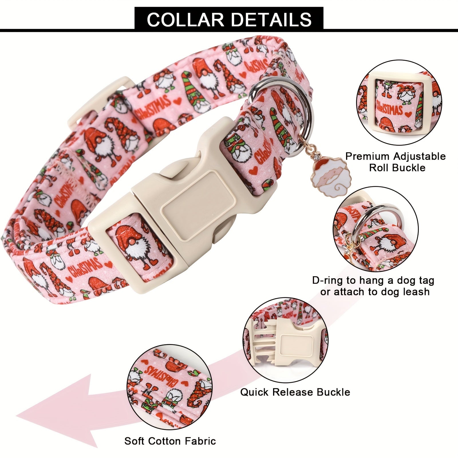 Festive Christmas Dog Collar with Santa & Snowman Prints - Adjustable, Soft Cotton Pet Collar for Small to Large Breeds - Includes D-Ring for Leash Attachment
