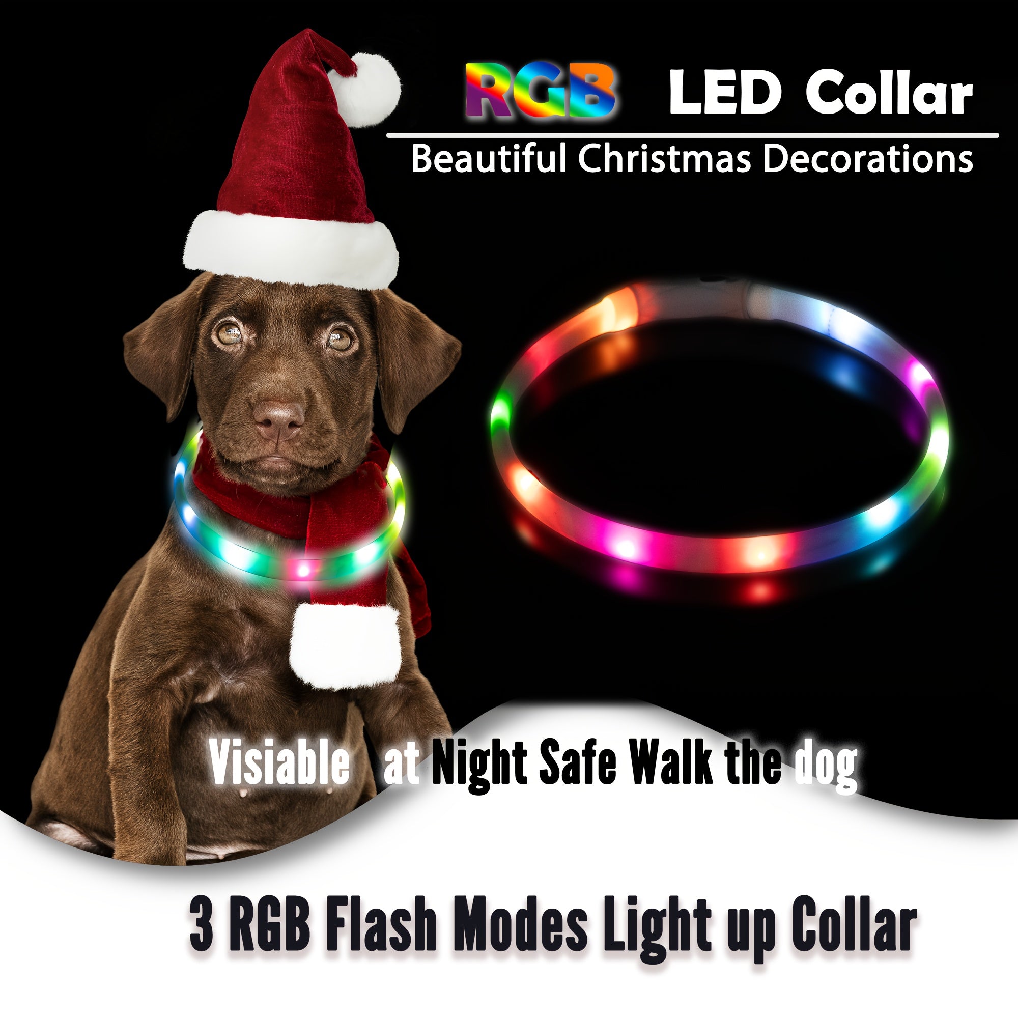 Adjustable RGB LED Glowing Pet Collar - USB Rechargeable, Multi-Mode Light-Up Necklace for Dogs & Cats, Ideal for Night Walking, Music Festivals & Concerts, Event Pet Collar|Vibrant LED Collar|USB Rechargeable Collar