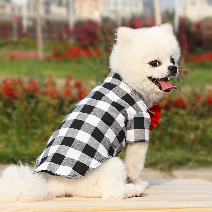 Chic Plaid Dog Shirt - Polyester Pet Apparel for Small to Medium Breeds, Ideal for Weddings & Special Occasions, Cute Dog Clothes