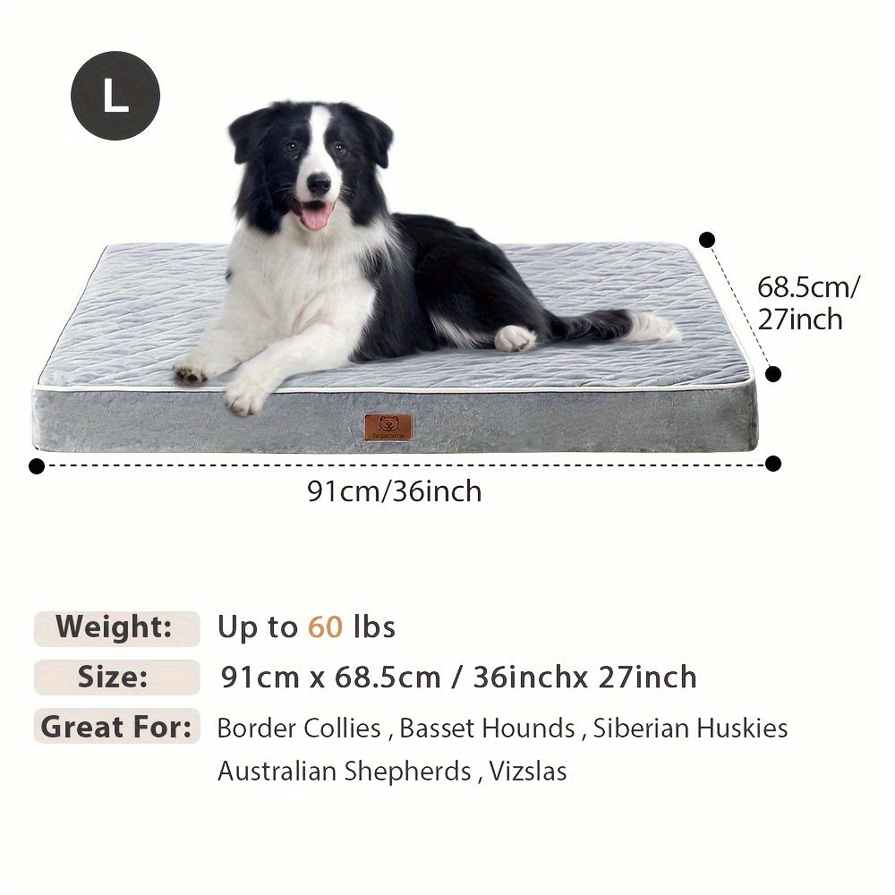 Grey Dog Bed for Large Dogs Large Orthopedic Dog Bed with Egg Crate Foam Support and Non-Slip Bottom, High Quality and Machine Washable Removable Pet Bed Cover, Doggy Bed, Large Dog Beds For Large Dogs, Chew Proof Dog Elevate