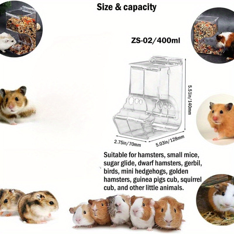 Pet Feeding Dispenser for Dwarf Hamsters, Gerbils, Hedgehogs, Guinea Pigs, Birds and Other Small Pets - Acrylic Transparent Pet Food Storage Bowl
