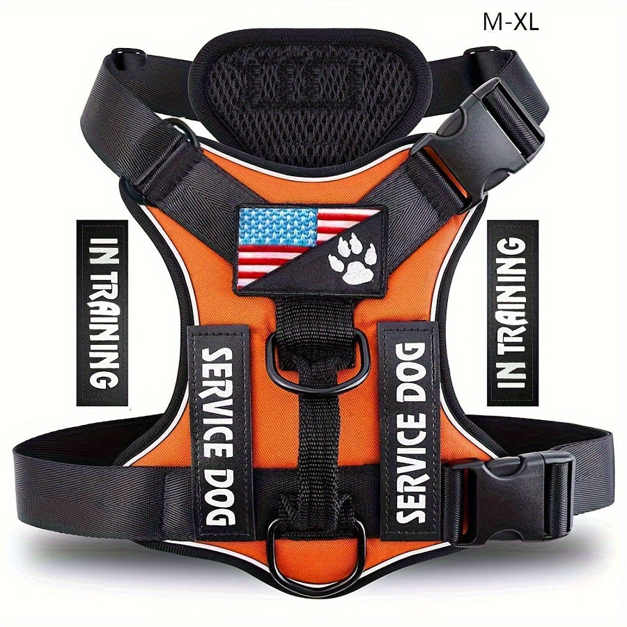 5-PCS Reflective Service Dog Harness Vest - Adjustable Soft Oxford Pet Harness with Inner Layer Mesh, Easy Control, Breathable, Comfortable, Durable for Small, Medium, Large Dogs with Random Buckle