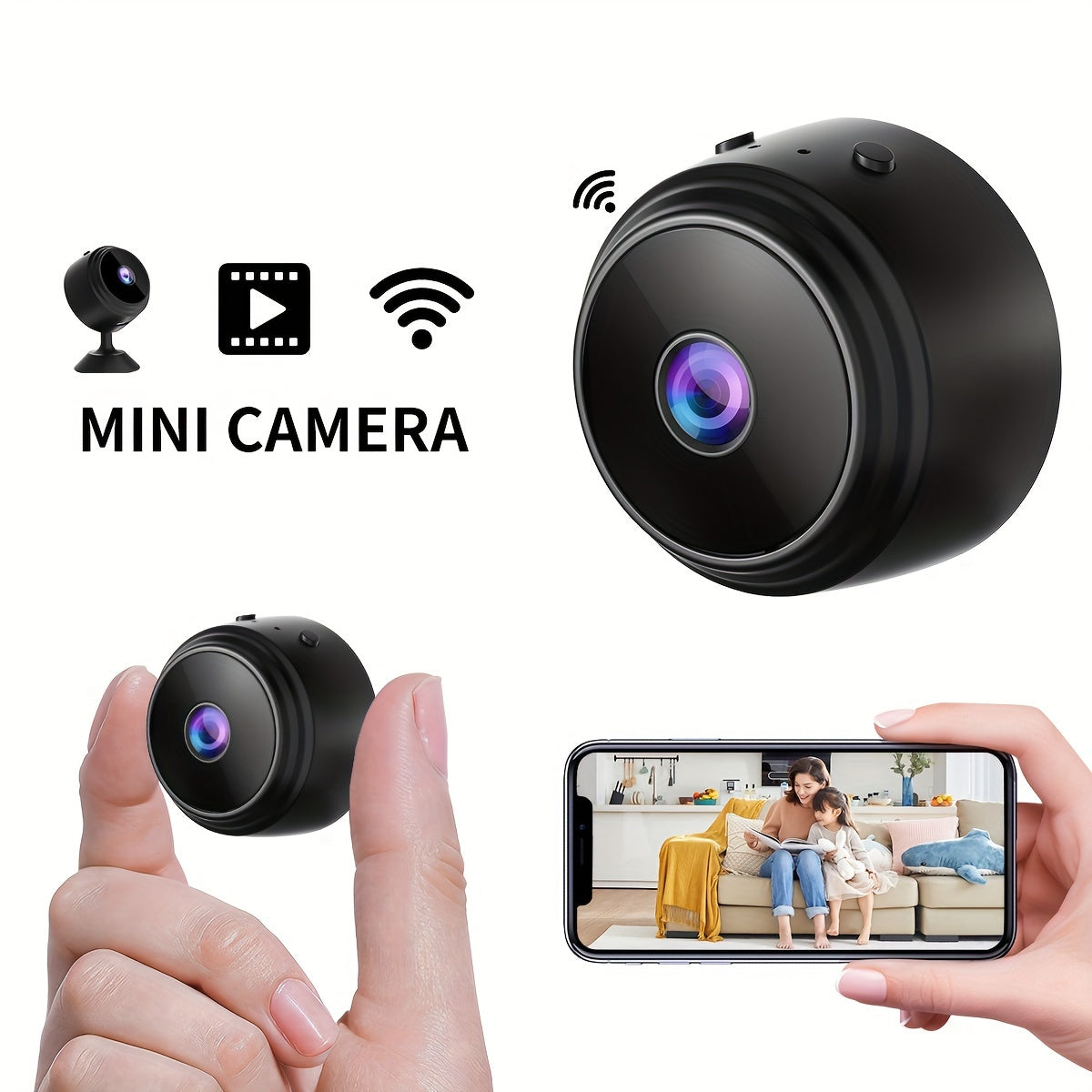 Mini Wireless Camera, 480P HD, USB Rechargeable with Built-in Lithium Polymer Battery, Magnetic Back Cover, Non-Waterproof, for Home, Pet, Car Surveillance, Supports AP Mode & Remote Monitoring