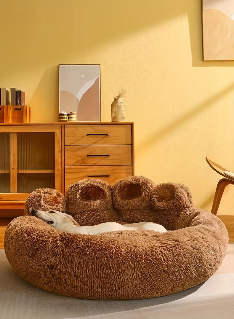 Ultra-Cozy Bear Paw Pet Bed - Luxurious Long Plush Dog Sleep Haven - Cloud-Soft Snuggle Cushion Sofa - Designed for Furry Friends - Adorable Bear Paw Shape