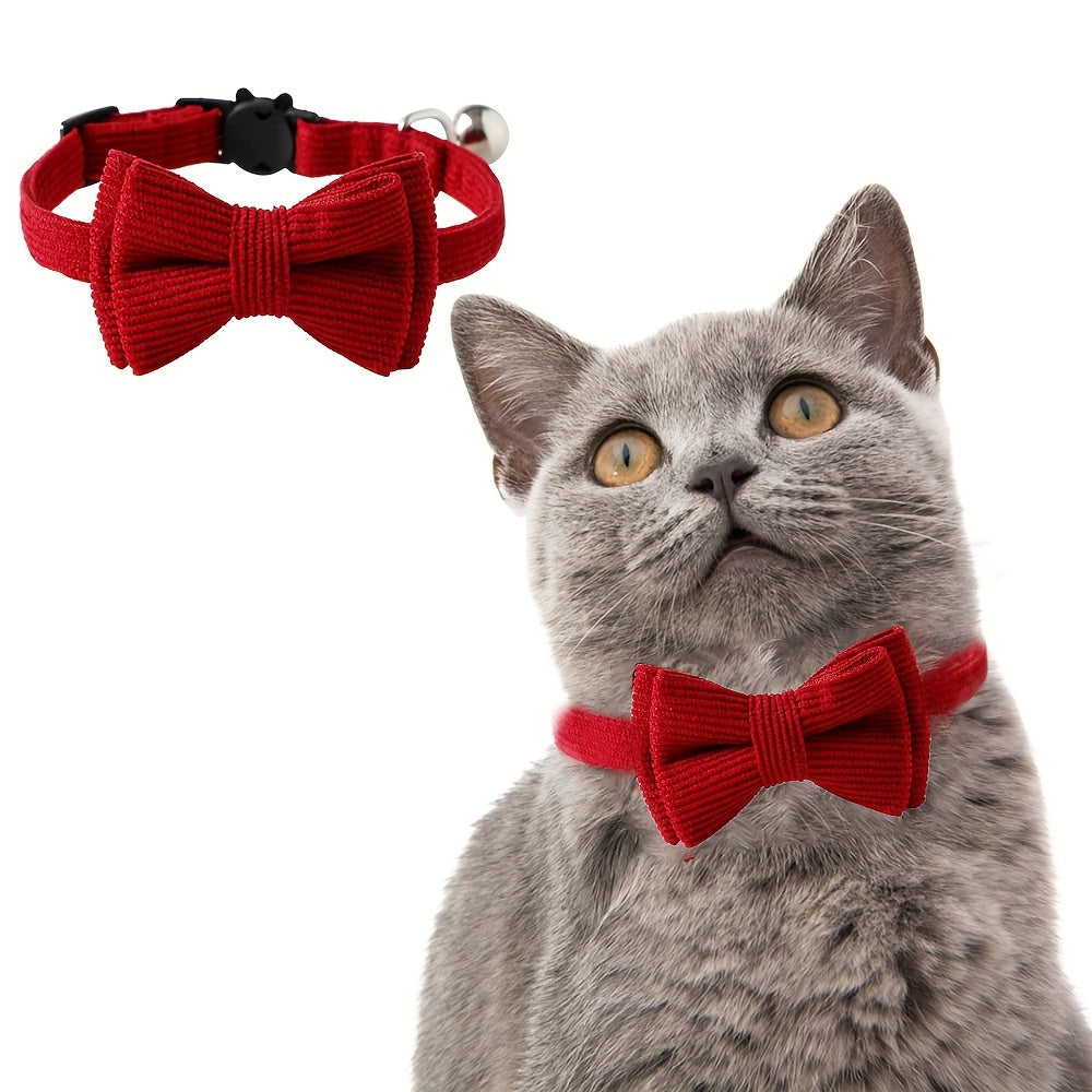 Adjustable Red Bow Tie Pet Collar - Detachable, Festive Accessory for Cats & Small Dogs, Perfect for Valentine's Day & Christmas Gifts