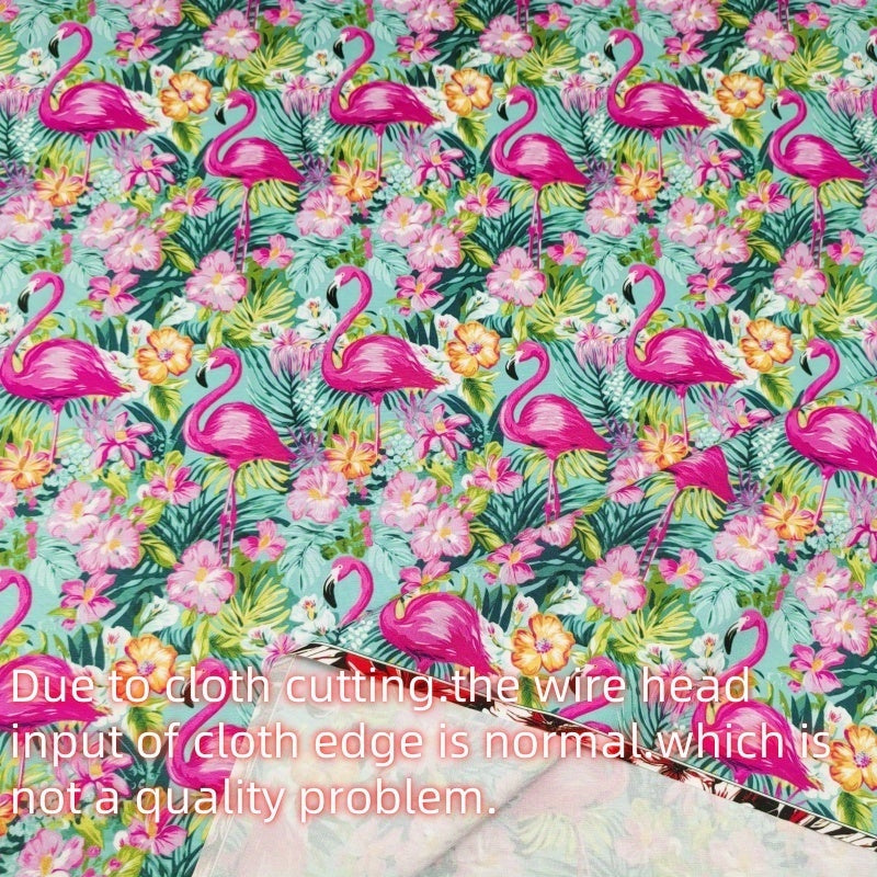 1 Yard Tropical Flamingo & Floral Print Stretch Fabric – Vibrant Pink Flamingos, Colorful Flowers & Tropical Foliage on Aqua Blue Background – Pre-Cut for Shirts, Skirts, Pants, Beachwear, Pajamas, Sportswear, Pet Apparel