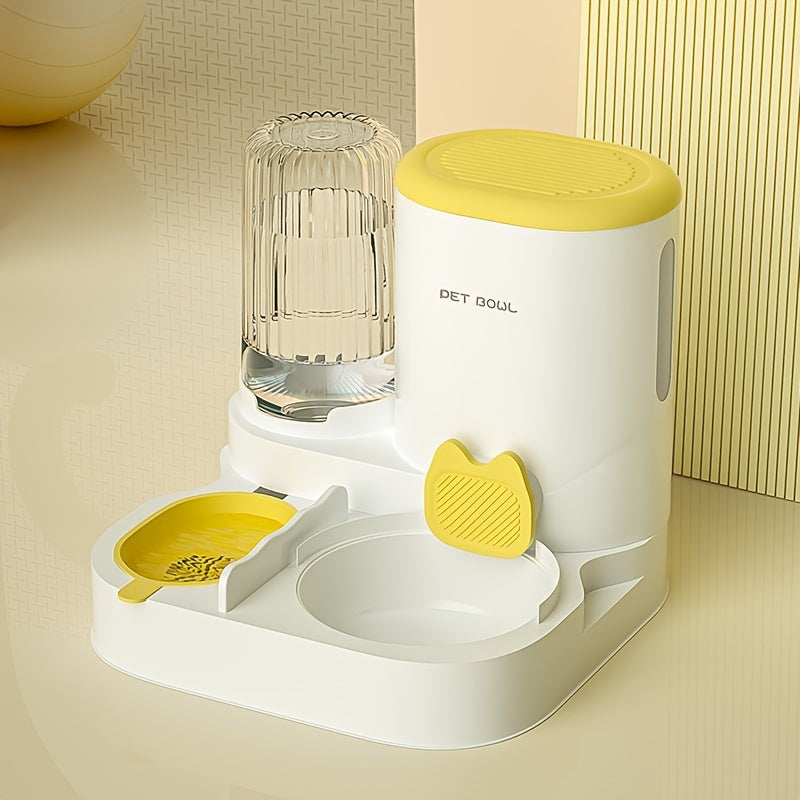 Automatic Cat Feeder & Water Dispenser Set - Non-Electric, Easy-Clean Plastic Pet Feeding Station for Cats