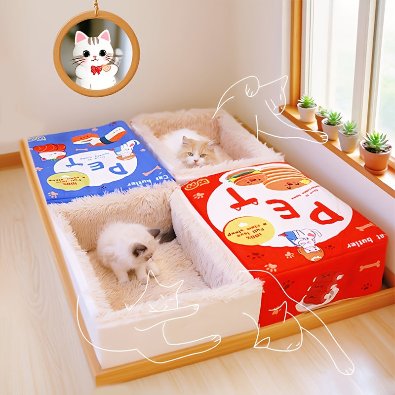 Rectangular Fully Enclosed Cat Bed with Snack Box Design - All-Season Cozy Pet Bed for Cats, Durable Polyester, Removable & Washable, Perfect Thanksgiving & Christmas Gift for Feline Friends, Cat Bed for Indoor Cats, Playful