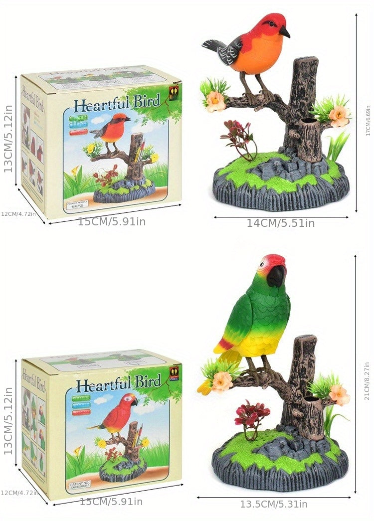 Simulation Voice-activated Bird Decoration Display Electric Induction Parrot Can Call And Move Birdcage Electronic Pet Toy