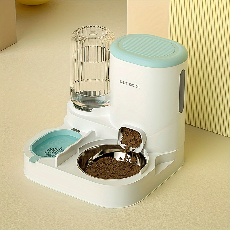 Automatic Cat Feeder & Water Dispenser Set - Non-Electric, Easy-Clean Plastic Pet Feeding Station for Cats