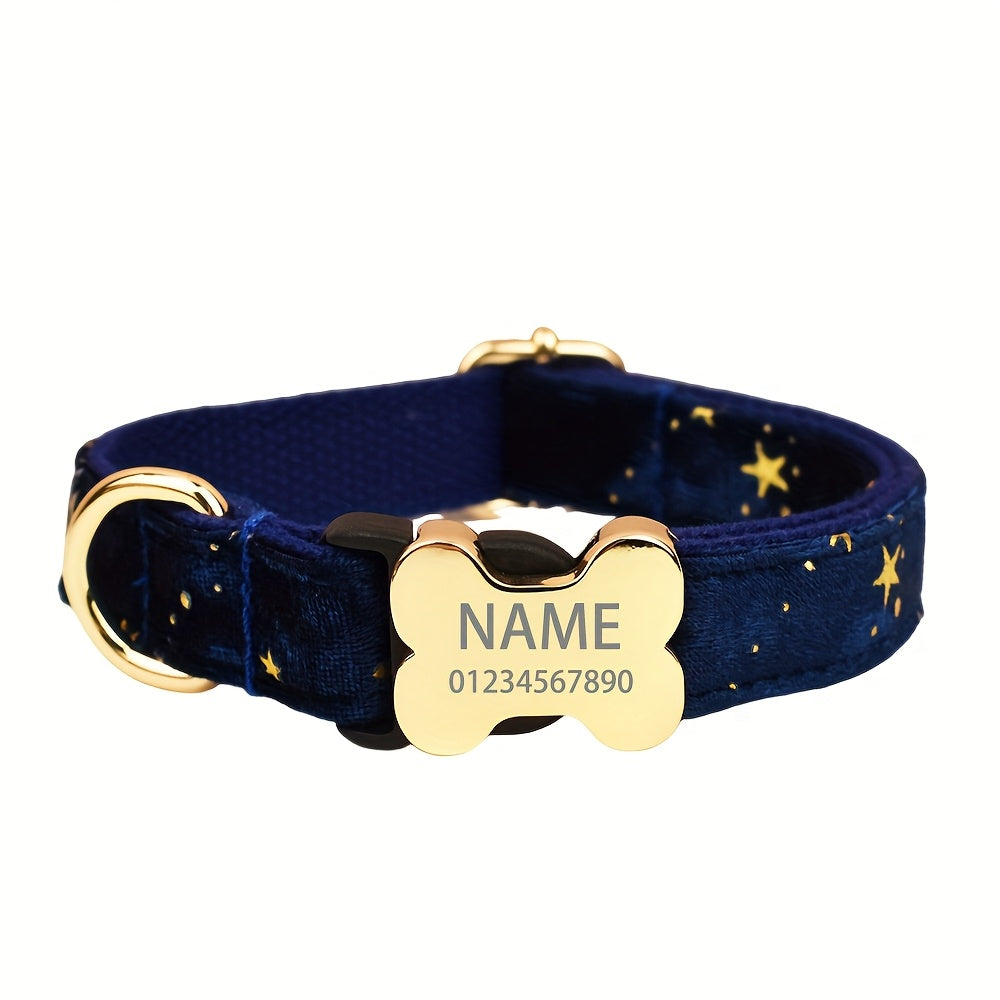 Personalized Cute Green Star Feather Pet Collar with Metal Bone Buckle, Customizable Name and Phone Number ID Tag for Large/Medium/Small Dogs - Soft, Comfortable, Adjustable & Durable Accessory - The Perfect Gift for Your Pet