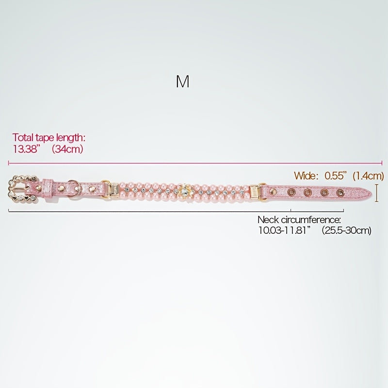 Zhous ABS Material Pearlized Pet Collar, Adjustable Snap-On Collar with Rhinestone Detailing, Beaded Design for Small Dogs and Cats