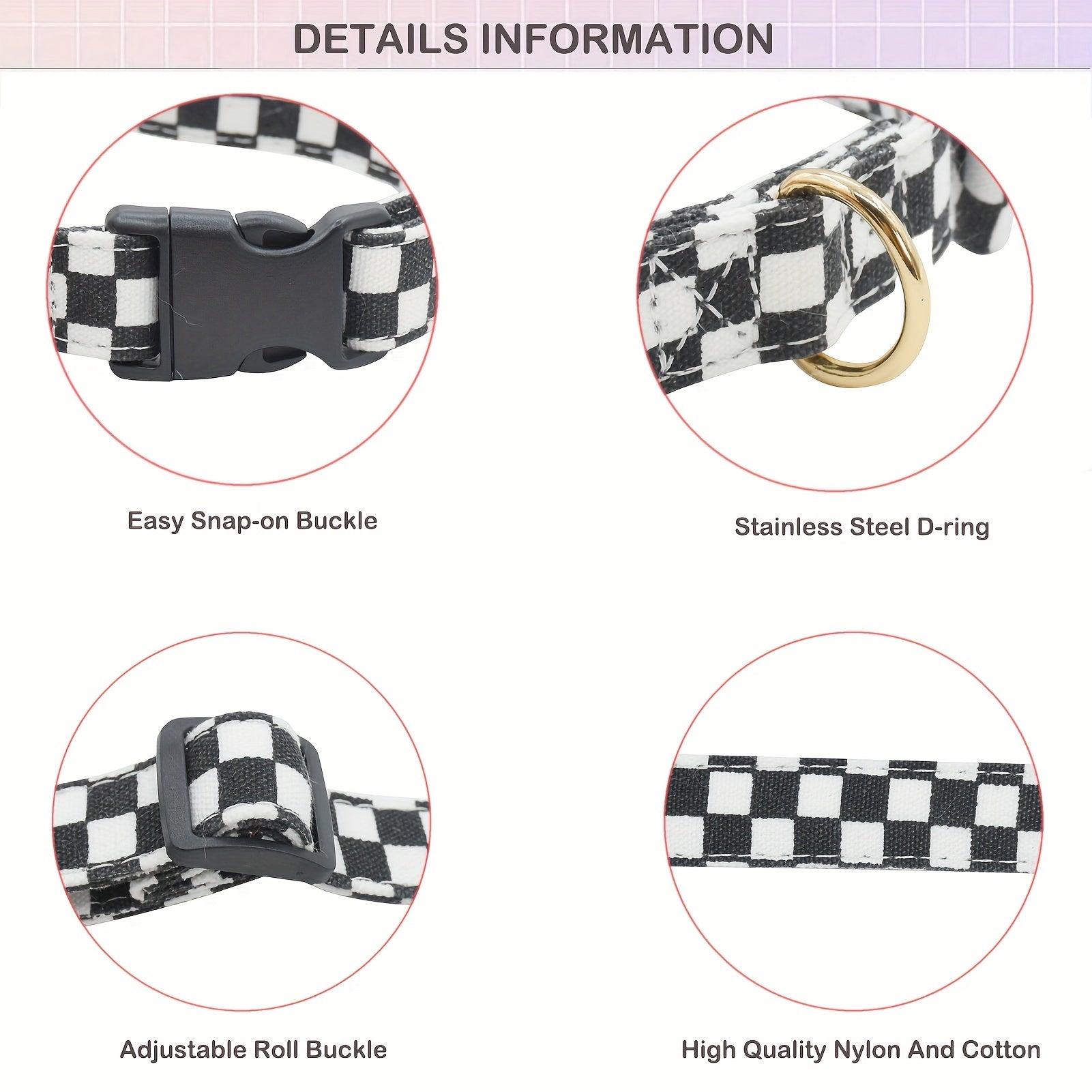 Nylon Classic Plaid Dog Collar With Bow Tie, Adjustable Comfortable Pet Collar With Quick Release Buckle